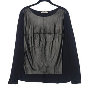 AMS Pure Faux Leather Wool Silk Tunic Top 8 Matrix Studded Spain Edgy Lagenlook